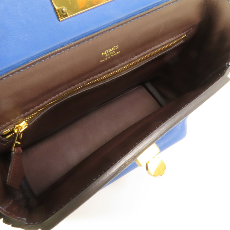 HERMES Evercolor皮革24/24 Mini金扣手挽肩背兩用袋Bleu France-4