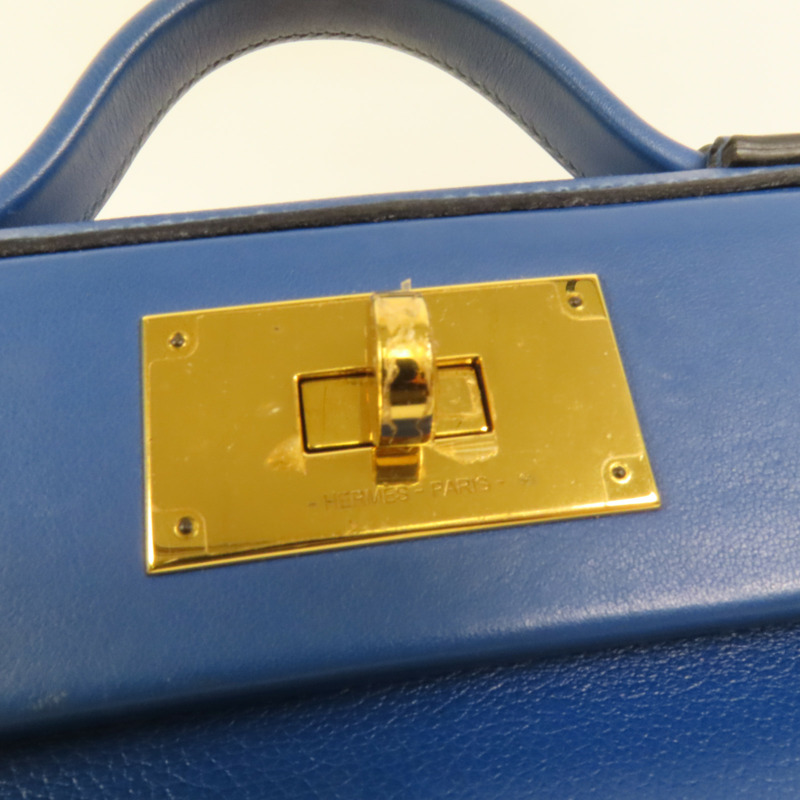 HERMES Evercolor皮革24/24 Mini金扣手挽肩背兩用袋Bleu France-7