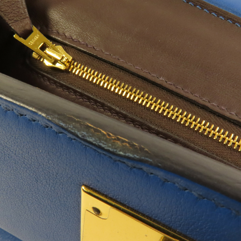 HERMES Evercolor皮革24/24 Mini金扣手挽肩背兩用袋Bleu France-15