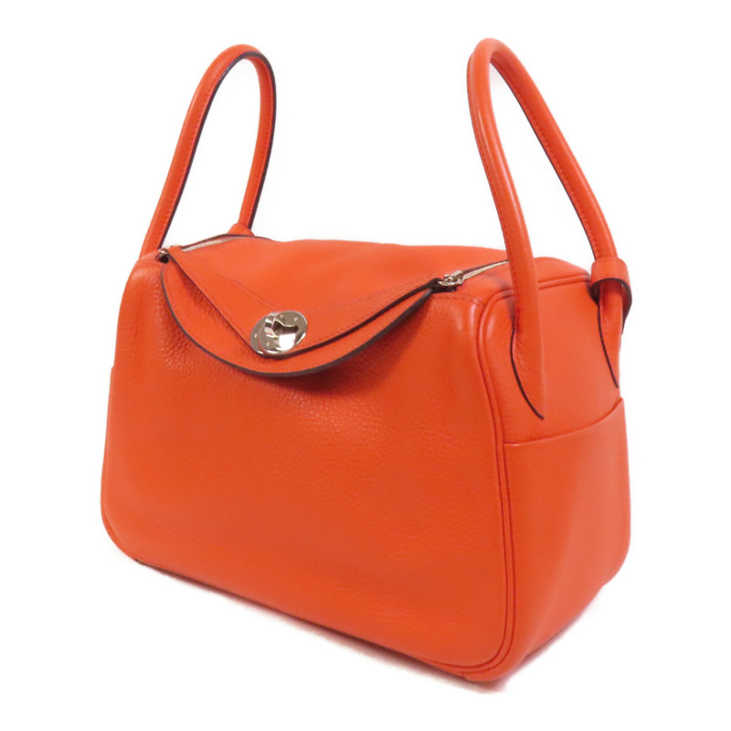 HERMES Clemence皮革Lindy 26銀扣手挽肩背兩用袋Capucine-2