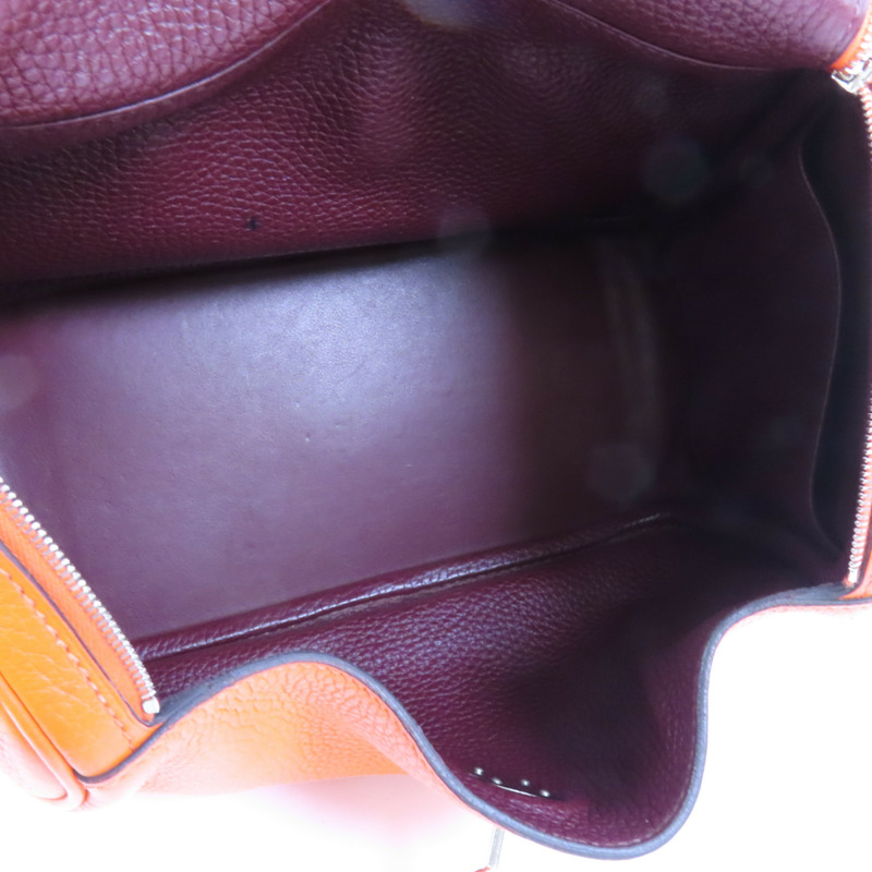 HERMES Clemence皮革Lindy 26銀扣手挽肩背兩用袋Capucine-4