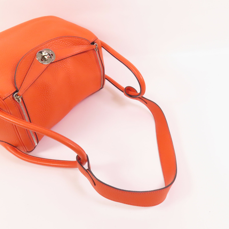 HERMES Clemence皮革Lindy 26銀扣手挽肩背兩用袋Capucine-5