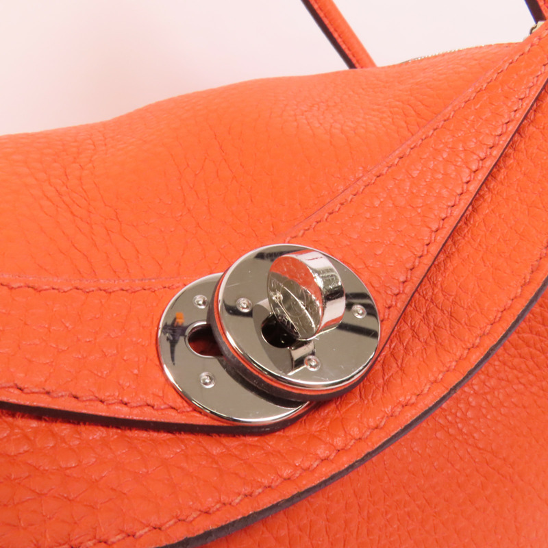 HERMES Clemence皮革Lindy 26銀扣手挽肩背兩用袋Capucine-6