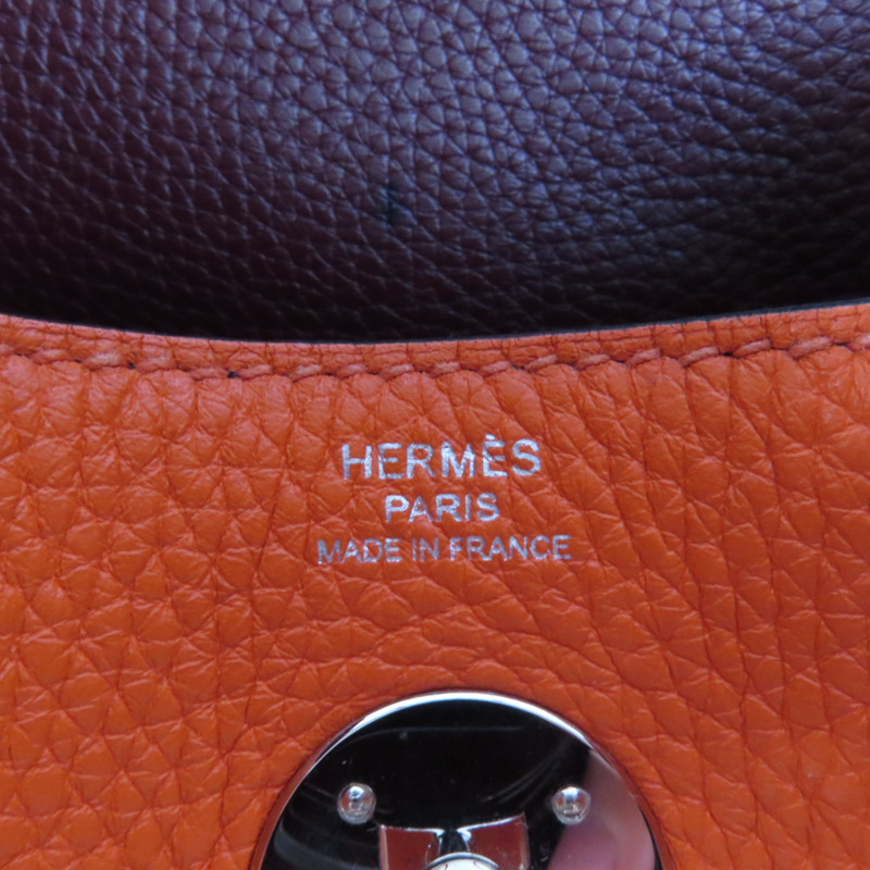 HERMES Clemence皮革Lindy 26銀扣手挽肩背兩用袋Capucine-9