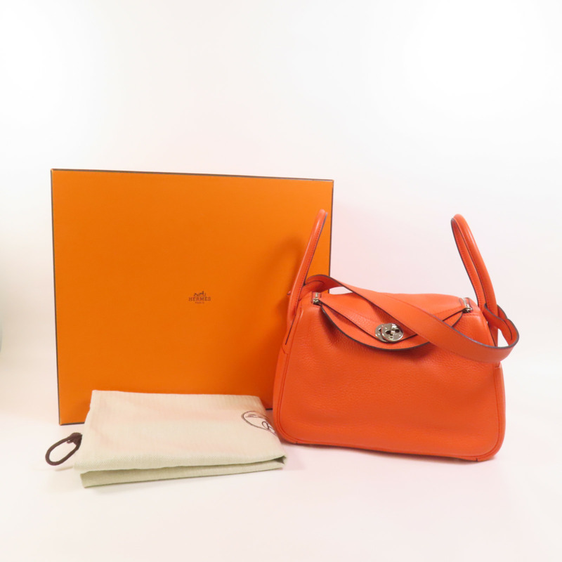 HERMES Clemence皮革Lindy 26銀扣手挽肩背兩用袋Capucine-10