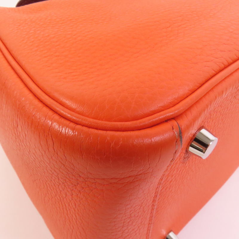 HERMES Clemence皮革Lindy 26銀扣手挽肩背兩用袋Capucine-11