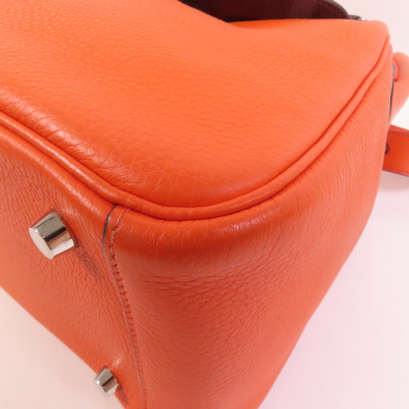 HERMES Clemence皮革Lindy 26銀扣手挽肩背兩用袋Capucine-14