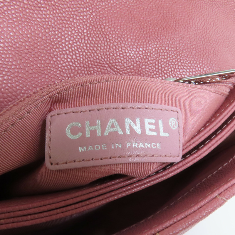 CHANEL 牛皮皮革Chain Shoulder銀扣鏈帶肩背袋-7