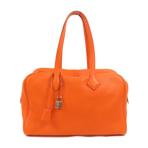 HERMES Evercolor皮革Victoria 35銀扣手挽袋Orange