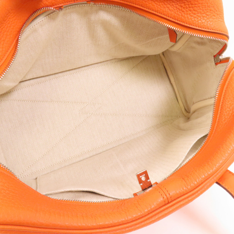 HERMES Evercolor皮革Victoria 35銀扣手挽袋Orange-4
