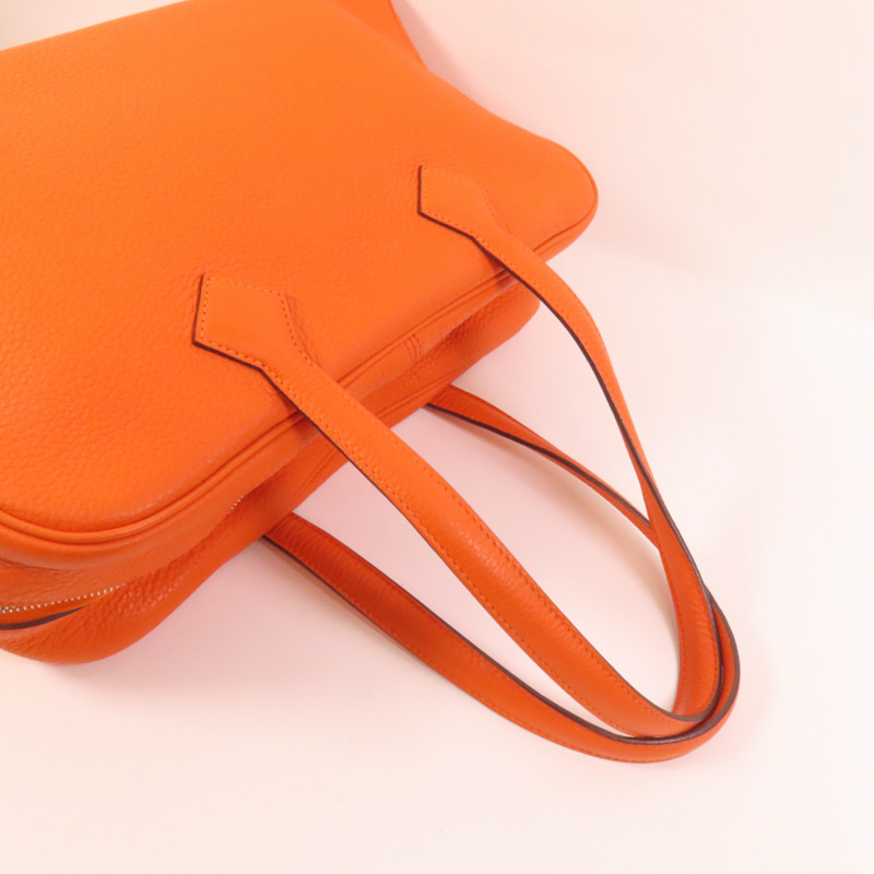 HERMES Evercolor皮革Victoria 35銀扣手挽袋Orange-5