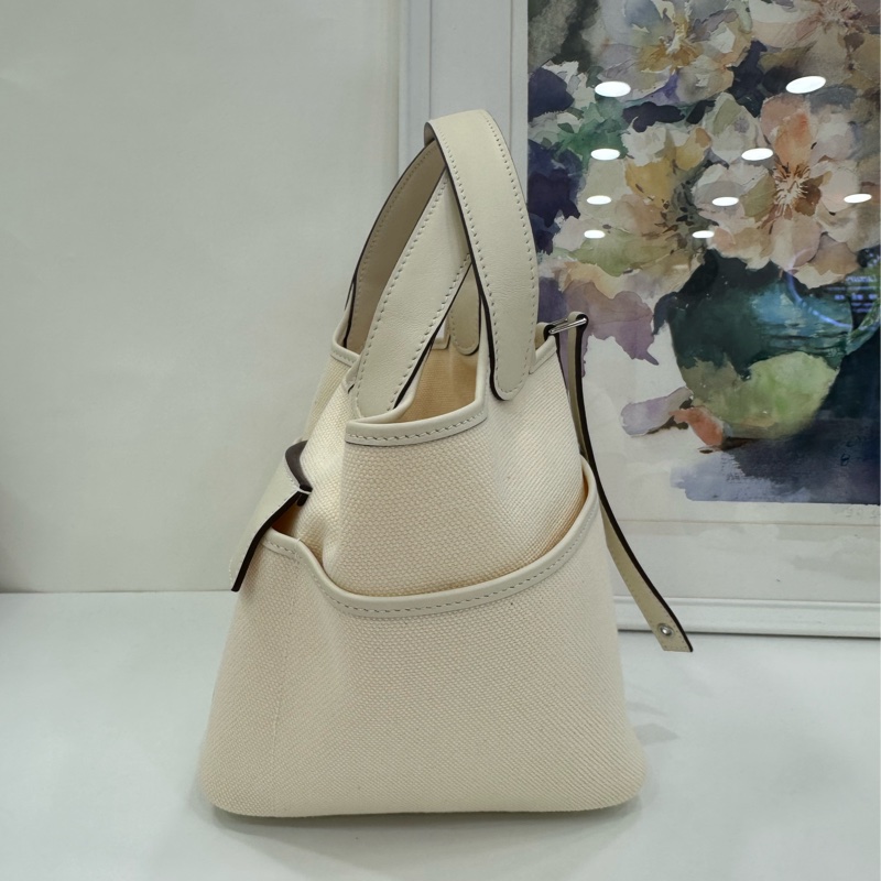 Hermes 愛馬仕 picotin Cargo 18 白色帆布皮菜籃 U刻-3