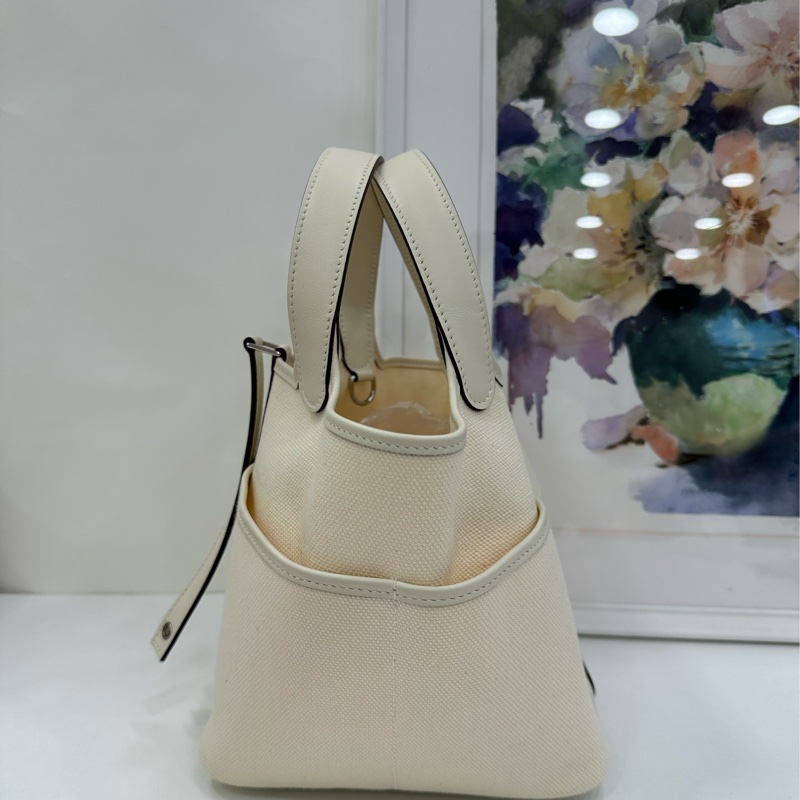 Hermes 愛馬仕 picotin Cargo 18 白色帆布皮菜籃 U刻-4