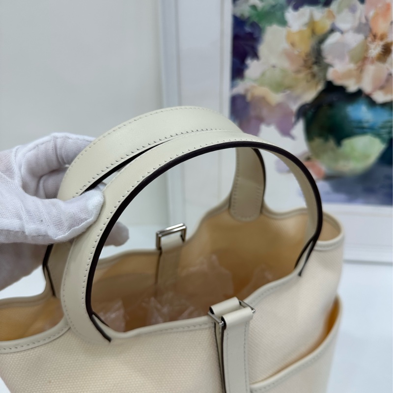 Hermes 愛馬仕 picotin Cargo 18 白色帆布皮菜籃 U刻-6