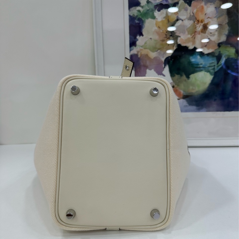 Hermes 愛馬仕 picotin Cargo 18 白色帆布皮菜籃 U刻-7