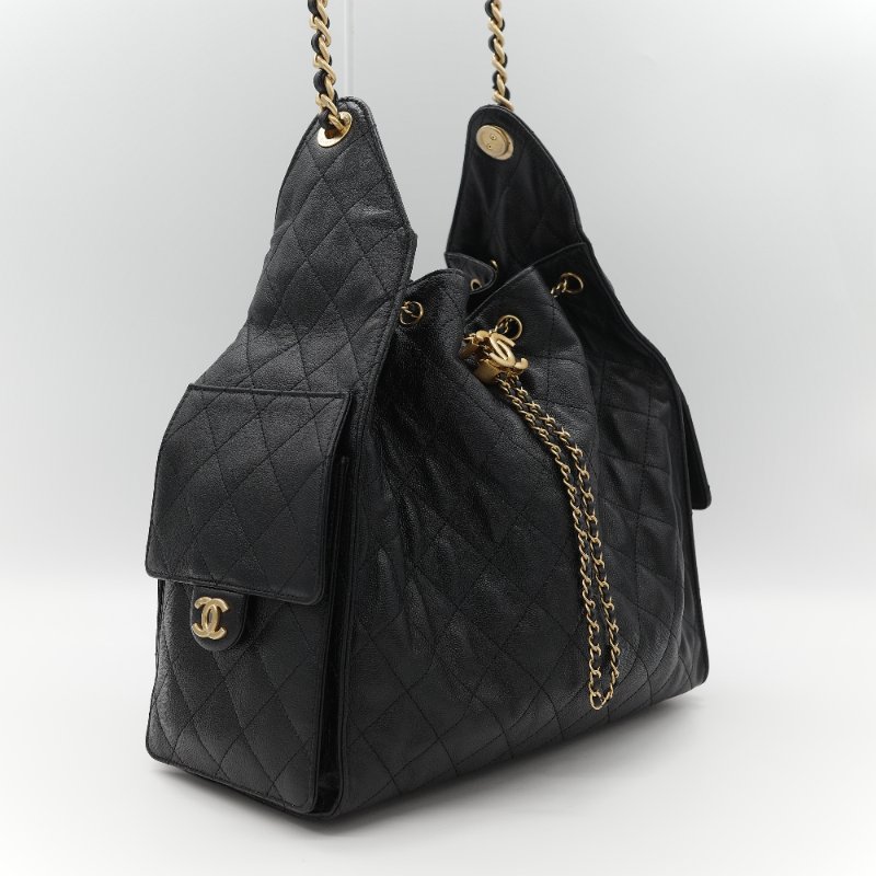 （全套全配🔥）品牌月限時特價🌟下個月就恢復原價💗 Chanel 香奈兒 25Bag 中號 黑色 菱格紋 荔枝皮牛皮 金屬鏈帶 Hobo包 肩背包-4