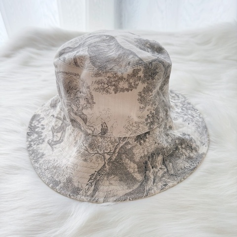 99新 Dior 經典Toile de Jouy  灰白老虎叢林 遮陽帽 法式優雅 #57
