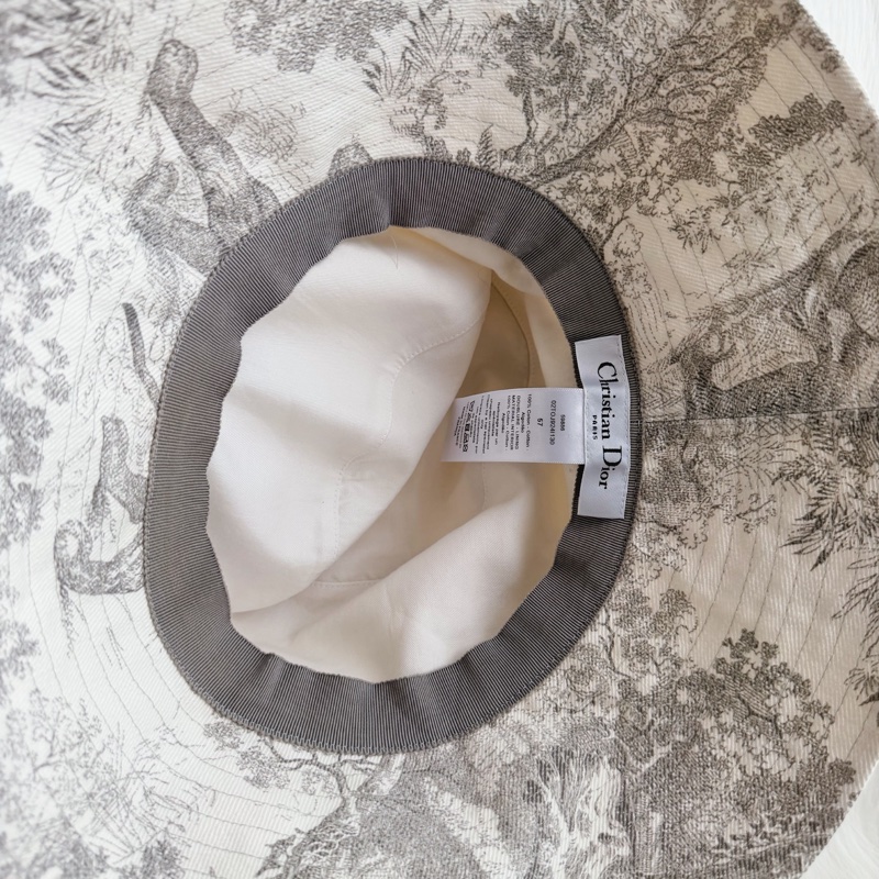 99新 Dior 經典Toile de Jouy  灰白老虎叢林 遮陽帽 法式優雅 #57-4