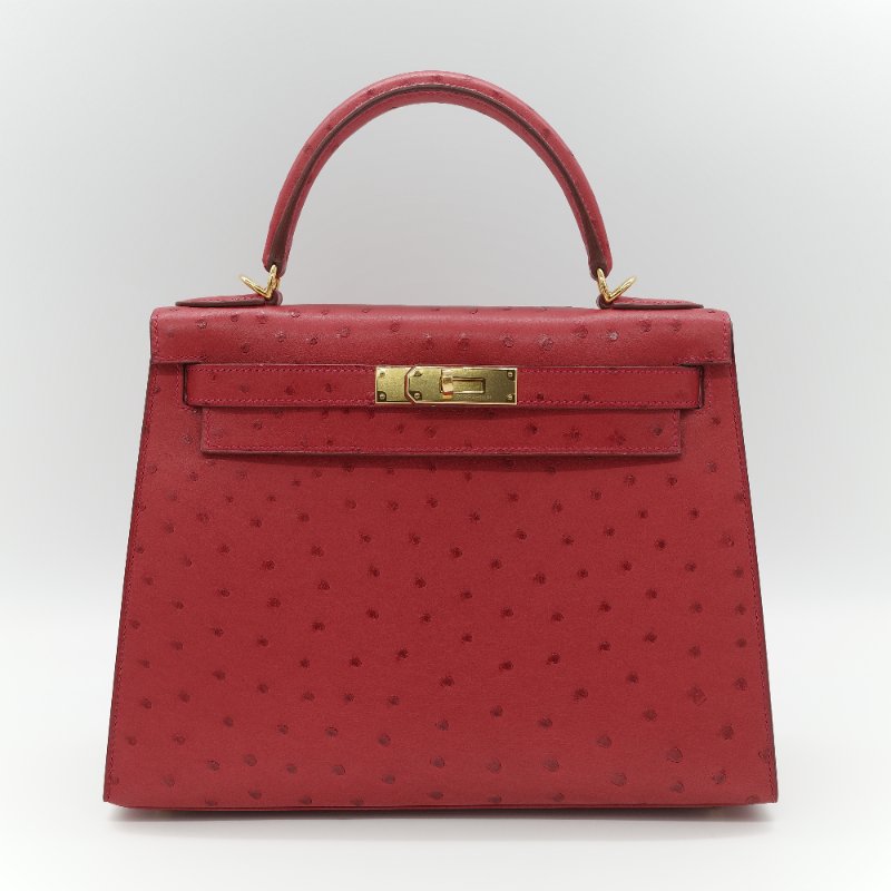（近新♥️閒置品）Hermès 愛馬仕 Kelly 28 紅色 鴕鳥皮 X 刻 金扣 手提包 斜背兩用包-1