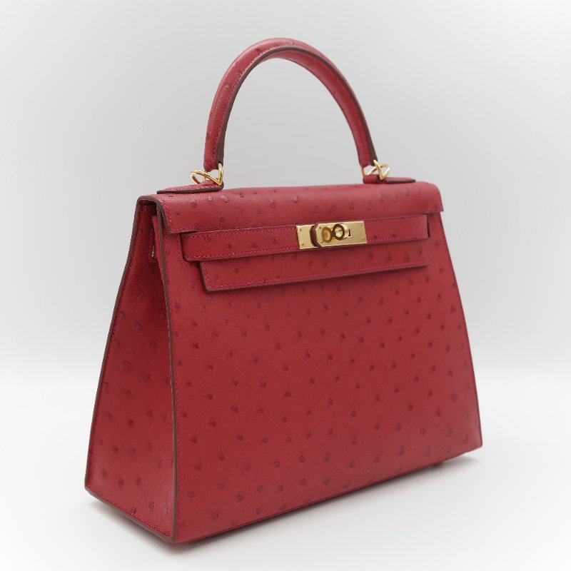 （近新♥️閒置品）Hermès 愛馬仕 Kelly 28 紅色 鴕鳥皮 X 刻 金扣 手提包 斜背兩用包-2