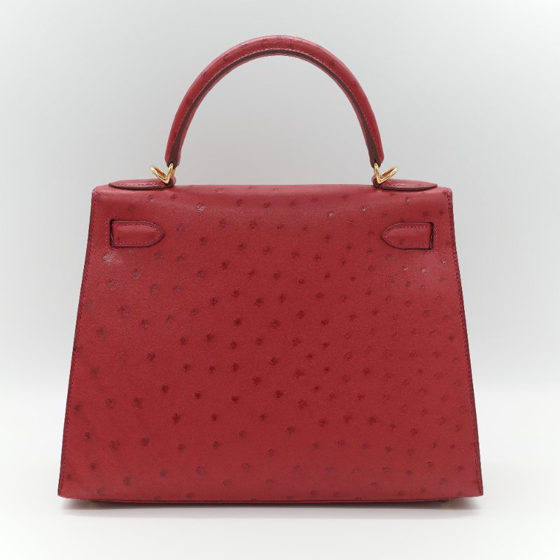 （近新♥️閒置品）Hermès 愛馬仕 Kelly 28 紅色 鴕鳥皮 X 刻 金扣 手提包 斜背兩用包-4