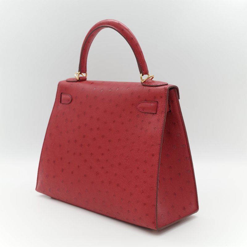 （近新♥️閒置品）Hermès 愛馬仕 Kelly 28 紅色 鴕鳥皮 X 刻 金扣 手提包 斜背兩用包-6