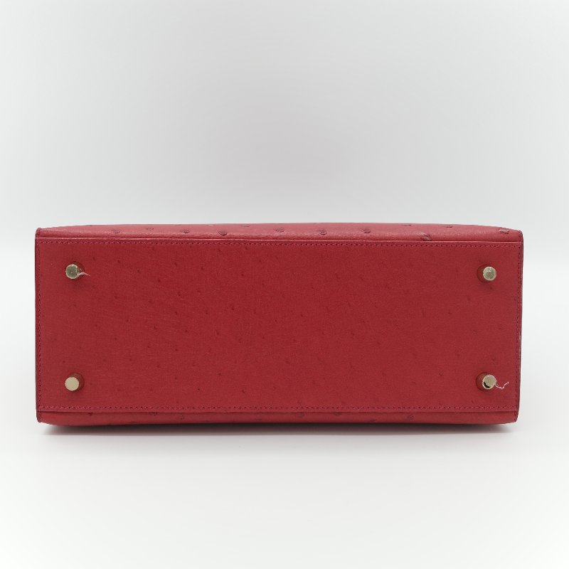 （近新♥️閒置品）Hermès 愛馬仕 Kelly 28 紅色 鴕鳥皮 X 刻 金扣 手提包 斜背兩用包-7