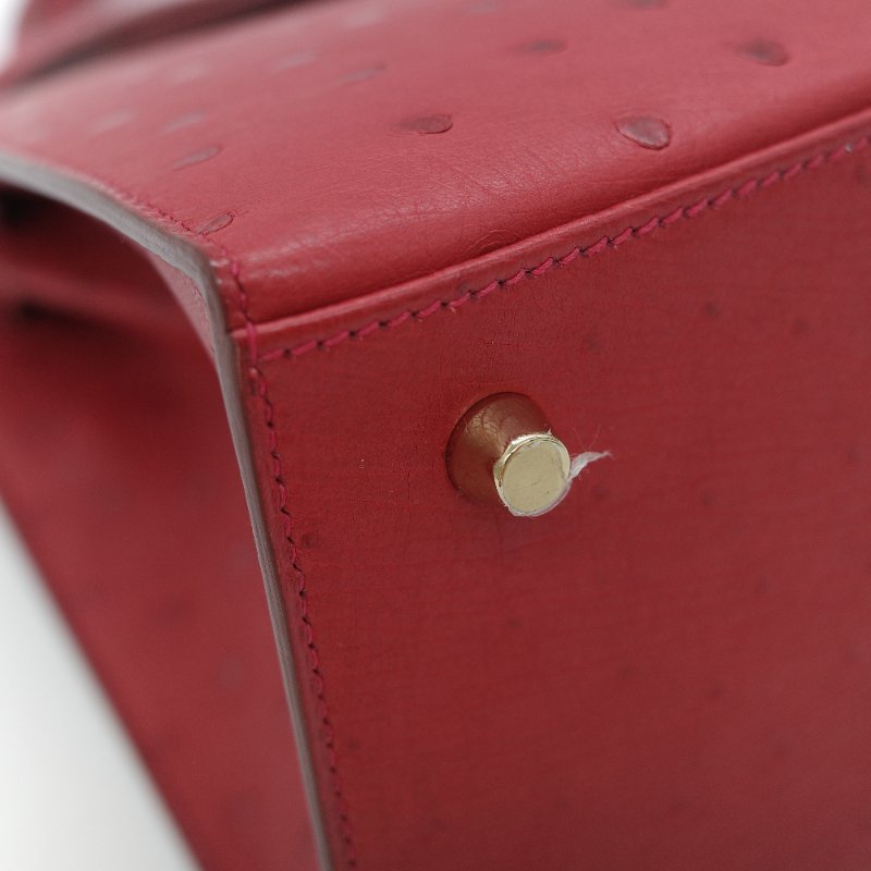 （近新♥️閒置品）Hermès 愛馬仕 Kelly 28 紅色 鴕鳥皮 X 刻 金扣 手提包 斜背兩用包-10
