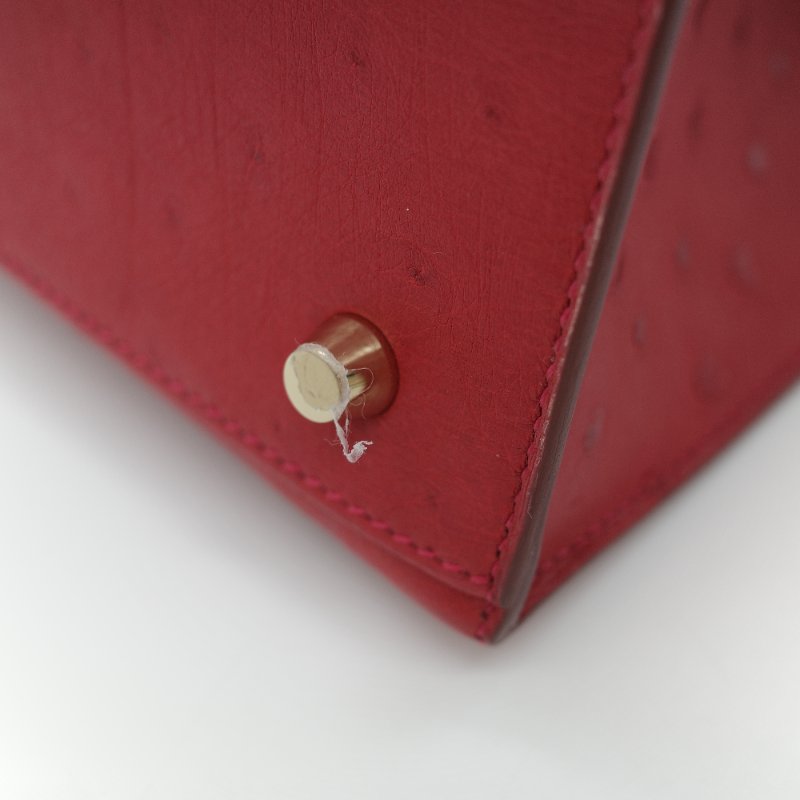 （近新♥️閒置品）Hermès 愛馬仕 Kelly 28 紅色 鴕鳥皮 X 刻 金扣 手提包 斜背兩用包-11