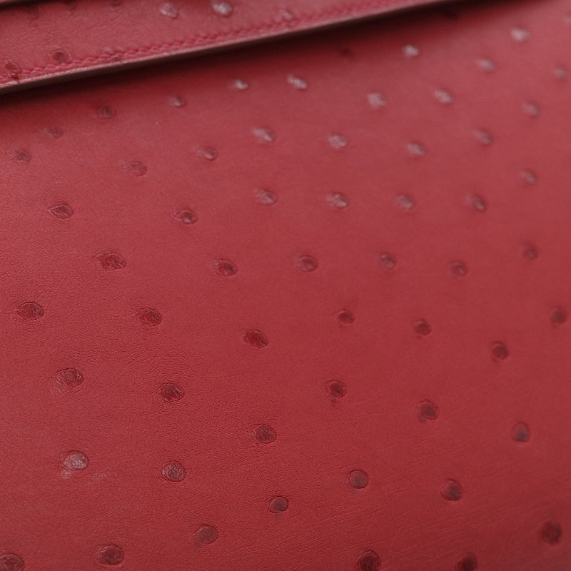 （近新♥️閒置品）Hermès 愛馬仕 Kelly 28 紅色 鴕鳥皮 X 刻 金扣 手提包 斜背兩用包-14