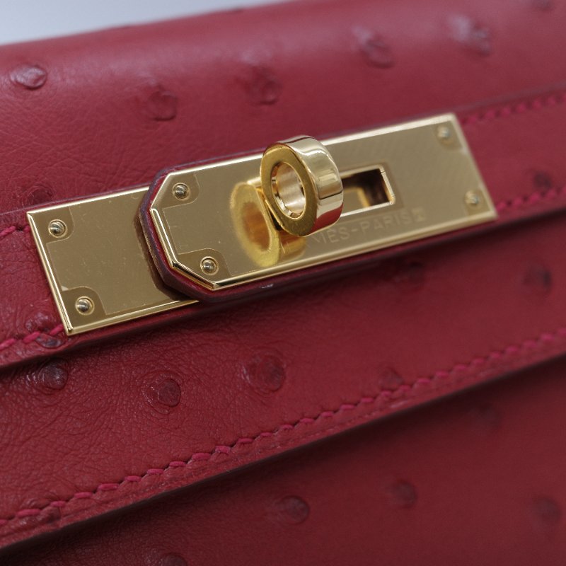 （近新♥️閒置品）Hermès 愛馬仕 Kelly 28 紅色 鴕鳥皮 X 刻 金扣 手提包 斜背兩用包-15