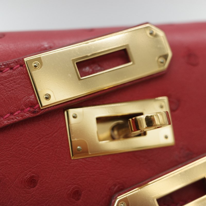 （近新♥️閒置品）Hermès 愛馬仕 Kelly 28 紅色 鴕鳥皮 X 刻 金扣 手提包 斜背兩用包-18