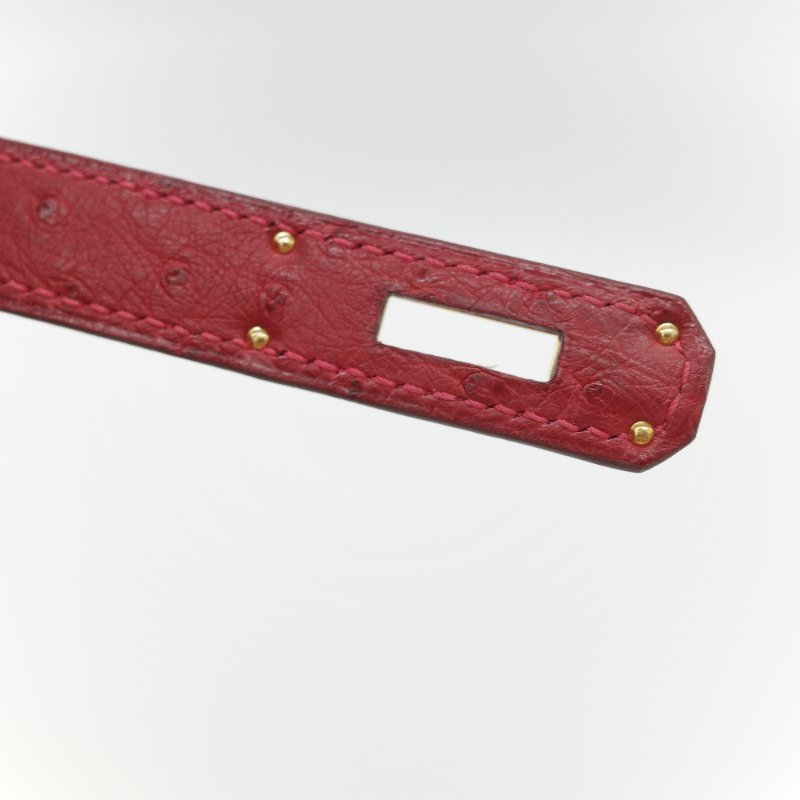 （近新♥️閒置品）Hermès 愛馬仕 Kelly 28 紅色 鴕鳥皮 X 刻 金扣 手提包 斜背兩用包-19