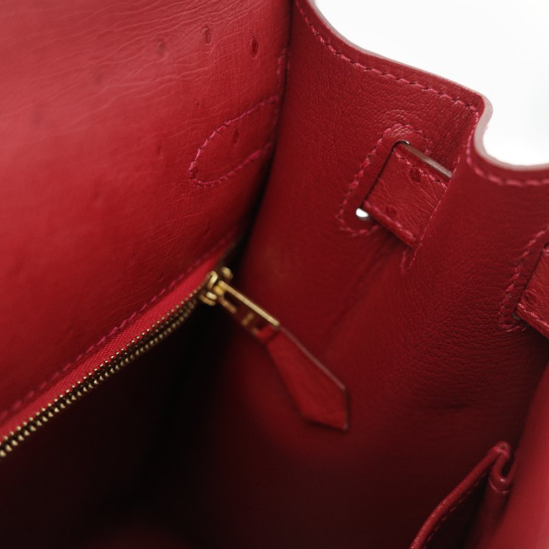 （近新♥️閒置品）Hermès 愛馬仕 Kelly 28 紅色 鴕鳥皮 X 刻 金扣 手提包 斜背兩用包-23
