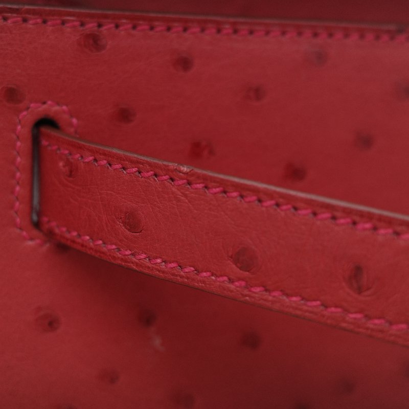 （近新♥️閒置品）Hermès 愛馬仕 Kelly 28 紅色 鴕鳥皮 X 刻 金扣 手提包 斜背兩用包-28