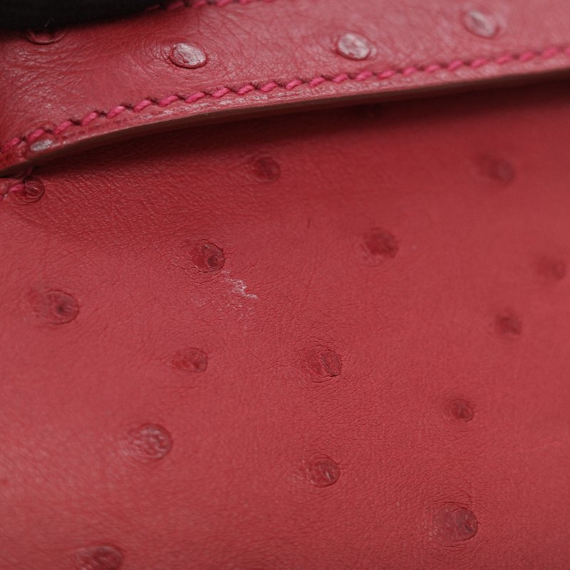 （近新♥️閒置品）Hermès 愛馬仕 Kelly 28 紅色 鴕鳥皮 X 刻 金扣 手提包 斜背兩用包-30