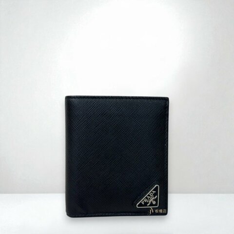 JS1292-PRADA 黑色防刮牛皮對開8卡短夾