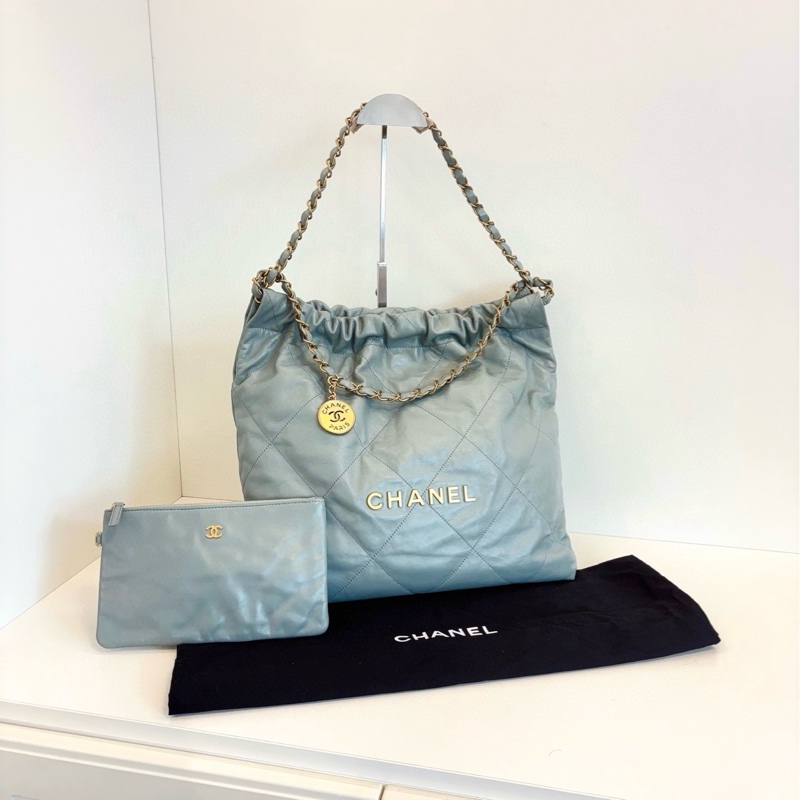 【99新🆕】Chanel 23c新款 霧霾藍灰22bag垃圾袋 中號  單肩包-0