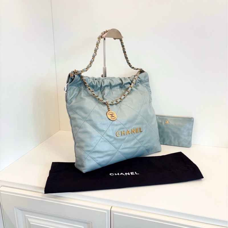 【99新🆕】Chanel 23c新款 霧霾藍灰22bag垃圾袋 中號  單肩包-1