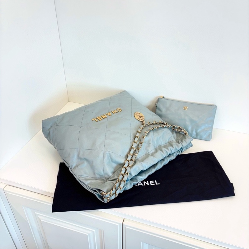 【99新🆕】Chanel 23c新款 霧霾藍灰22bag垃圾袋 中號  單肩包-3