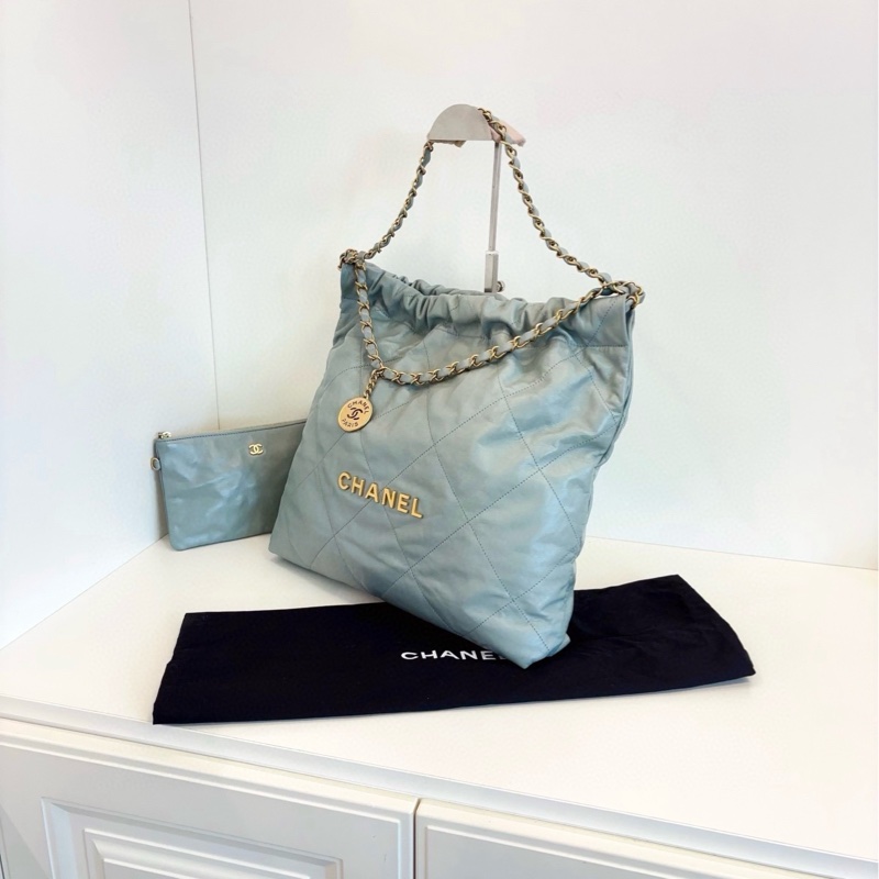 【99新🆕】Chanel 23c新款 霧霾藍灰22bag垃圾袋 中號  單肩包-6
