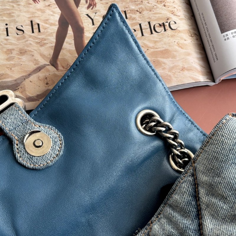 ::BALENCIAGA:: 716351 小款沙漏包絎縫水洗單寧牛仔鏈條包 Crush Small Quilted Denim Shoulder Bag-17