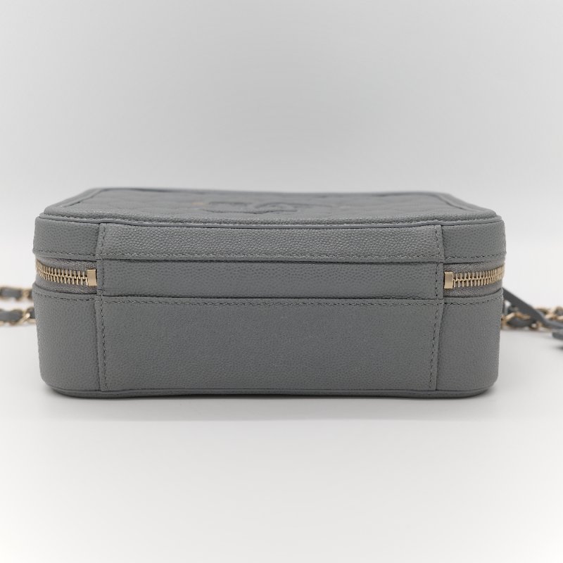 Chanel 香奈兒 Vanity Case 荔枝牛皮 霧霾灰 淺灰色 手提包 相機包 鏈條包 斜挎包-7
