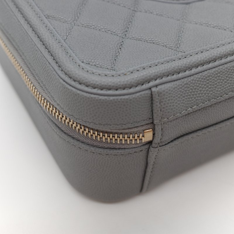 Chanel 香奈兒 Vanity Case 荔枝牛皮 霧霾灰 淺灰色 手提包 相機包 鏈條包 斜挎包-8