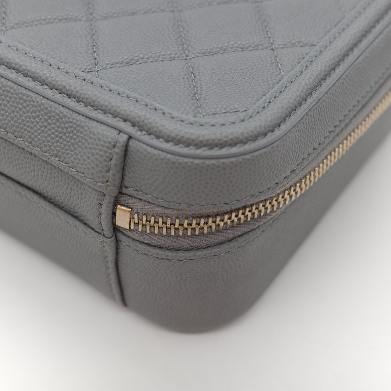 Chanel 香奈兒 Vanity Case 荔枝牛皮 霧霾灰 淺灰色 手提包 相機包 鏈條包 斜挎包-9