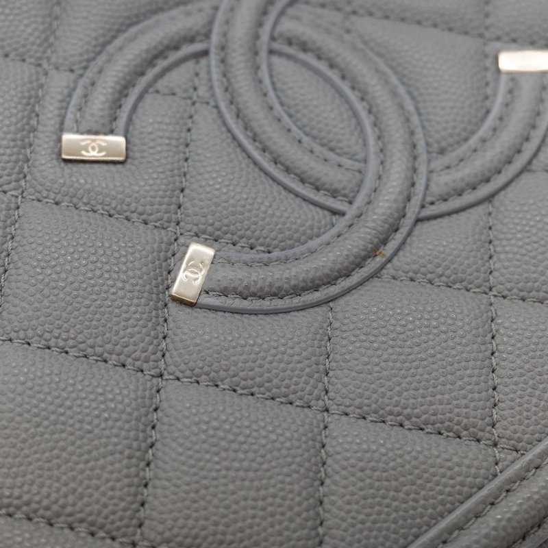 Chanel 香奈兒 Vanity Case 荔枝牛皮 霧霾灰 淺灰色 手提包 相機包 鏈條包 斜挎包-10