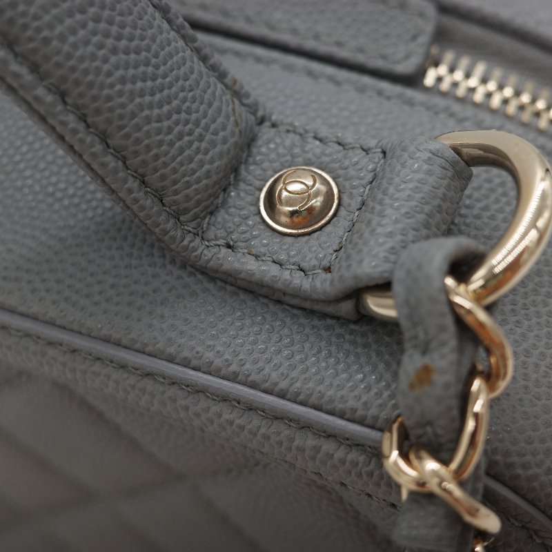Chanel 香奈兒 Vanity Case 荔枝牛皮 霧霾灰 淺灰色 手提包 相機包 鏈條包 斜挎包-12