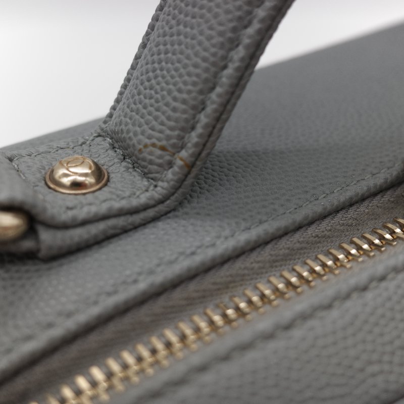 Chanel 香奈兒 Vanity Case 荔枝牛皮 霧霾灰 淺灰色 手提包 相機包 鏈條包 斜挎包-14