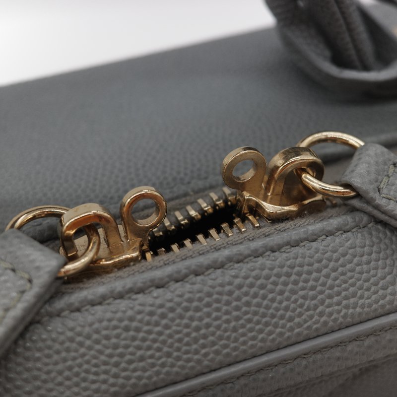 Chanel 香奈兒 Vanity Case 荔枝牛皮 霧霾灰 淺灰色 手提包 相機包 鏈條包 斜挎包-15