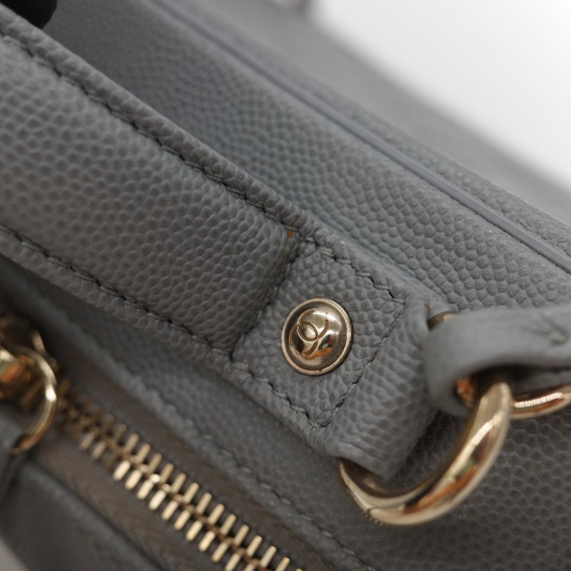 Chanel 香奈兒 Vanity Case 荔枝牛皮 霧霾灰 淺灰色 手提包 相機包 鏈條包 斜挎包-16